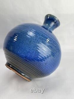 Vintage Harding black pottery seed pot 1965 cobalt blue vase vessel