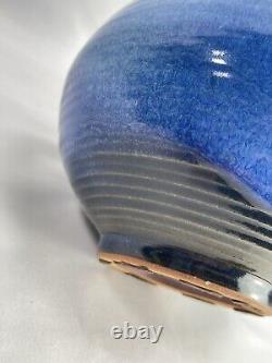 Vintage Harding black pottery seed pot 1965 cobalt blue vase vessel