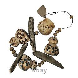 Vintage Hazel Olsen Studio Pottery Earthenware Cat Driftwood Wind Chimes 46 L