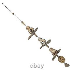 Vintage Hazel Olsen Studio Pottery Earthenware Cat Driftwood Wind Chimes 46 L