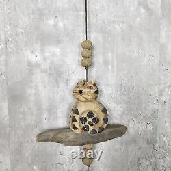 Vintage Hazel Olsen Studio Pottery Earthenware Cat Driftwood Wind Chimes 46 L