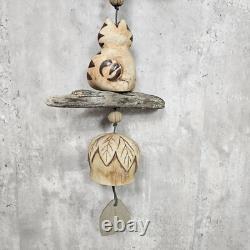 Vintage Hazel Olsen Studio Pottery Earthenware Cat Driftwood Wind Chimes 46 L