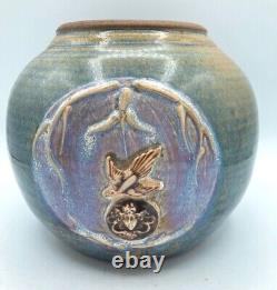 Vintage Heinecke Studio Art Pottery Vase Art Nouveau Mascaron Woman Flying Swan