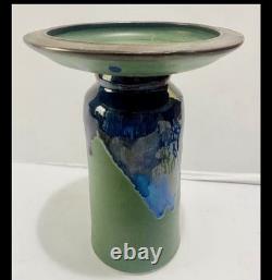 Vintage Herb Cohen Signed MCM Studio Pottery Mushroom Landscape Vase Chalice