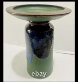 Vintage Herb Cohen Signed MCM Studio Pottery Mushroom Landscape Vase Chalice