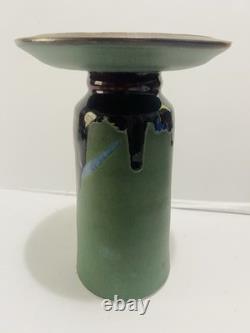 Vintage Herb Cohen Signed MCM Studio Pottery Mushroom Landscape Vase Chalice
