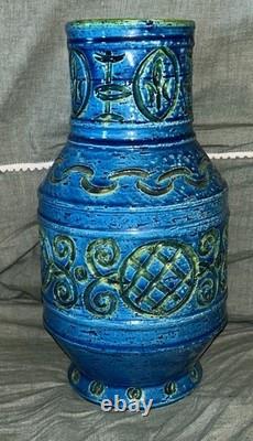 Vintage Italian Art Pottery Italica ARS Large 12 MCM Rimini Blue Style Vase PV