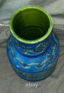Vintage Italian Art Pottery Italica ARS Large 12 MCM Rimini Blue Style Vase PV