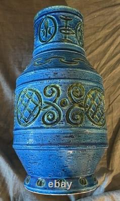 Vintage Italian Art Pottery Italica ARS Large 12 MCM Rimini Blue Style Vase PV