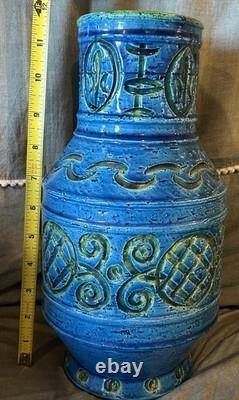 Vintage Italian Art Pottery Italica ARS Large 12 MCM Rimini Blue Style Vase PV