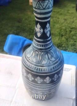 Vintage Italian Studio Pottery Vase Signed Hand Painted Tribal MCM Ceramic Rare