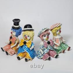 Vintage Italy Studio Pottery Porcelain Clown Figurines Signed Zampiva Set of 4