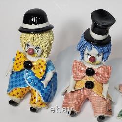 Vintage Italy Studio Pottery Porcelain Clown Figurines Signed Zampiva Set of 4