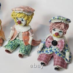 Vintage Italy Studio Pottery Porcelain Clown Figurines Signed Zampiva Set of 4