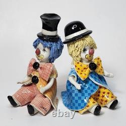 Vintage Italy Studio Pottery Porcelain Clown Figurines Signed Zampiva Set of 4
