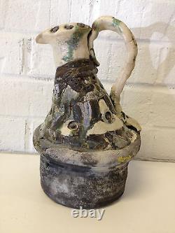 Vintage Jane Reuter Hitzeman Signed Studio Pottery Abstract Decorated Pitcher