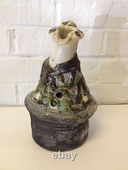 Vintage Jane Reuter Hitzeman Signed Studio Pottery Abstract Decorated Pitcher