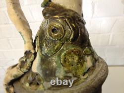 Vintage Jane Reuter Hitzeman Signed Studio Pottery Abstract Decorated Pitcher