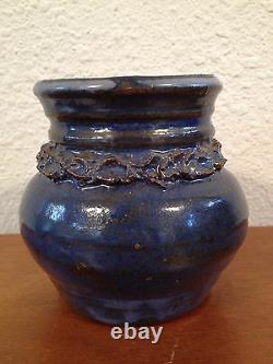 Vintage Jane Reuter Hitzeman Signed Studio Pottery Blue Glazed Vase