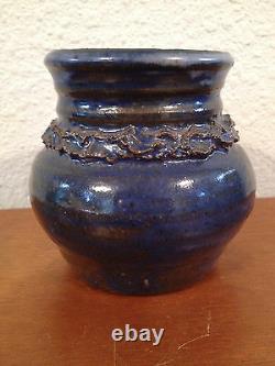 Vintage Jane Reuter Hitzeman Signed Studio Pottery Blue Glazed Vase