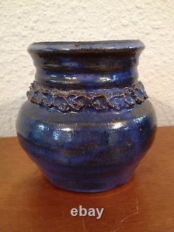 Vintage Jane Reuter Hitzeman Signed Studio Pottery Blue Glazed Vase