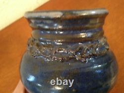 Vintage Jane Reuter Hitzeman Signed Studio Pottery Blue Glazed Vase