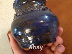 Vintage Jane Reuter Hitzeman Signed Studio Pottery Blue Glazed Vase