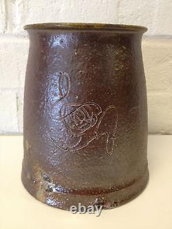Vintage Jane Reuter Hitzeman Signed Studio Pottery Vase w Line / Face Decoration
