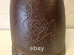 Vintage Jane Reuter Hitzeman Signed Studio Pottery Vase w Line / Face Decoration