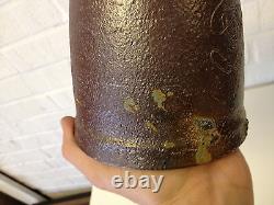 Vintage Jane Reuter Hitzeman Signed Studio Pottery Vase w Line / Face Decoration