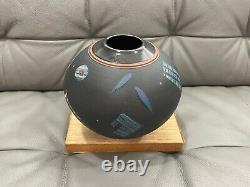 Vintage Janet Belden Signed Art Pottery Ceramic Vase Abstract Geometric Designs