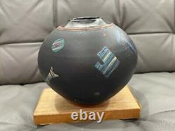 Vintage Janet Belden Signed Art Pottery Ceramic Vase Abstract Geometric Designs