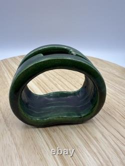 Vintage Japanese Green Glazed Ikebana Vase Signed Mid-Century Studio Pottery