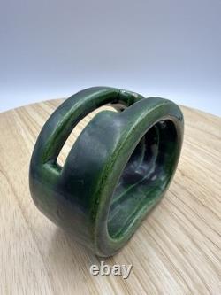 Vintage Japanese Green Glazed Ikebana Vase Signed Mid-Century Studio Pottery
