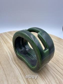 Vintage Japanese Green Glazed Ikebana Vase Signed Mid-Century Studio Pottery