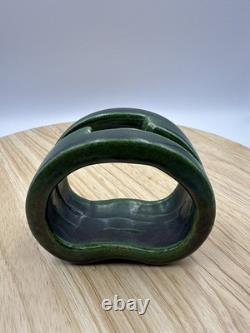 Vintage Japanese Green Glazed Ikebana Vase Signed Mid-Century Studio Pottery