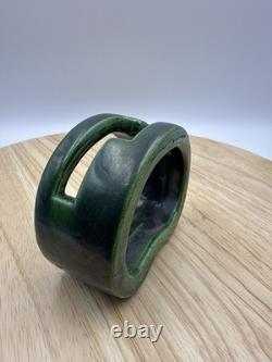 Vintage Japanese Green Glazed Ikebana Vase Signed Mid-Century Studio Pottery