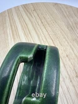 Vintage Japanese Green Glazed Ikebana Vase Signed Mid-Century Studio Pottery