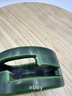 Vintage Japanese Green Glazed Ikebana Vase Signed Mid-Century Studio Pottery