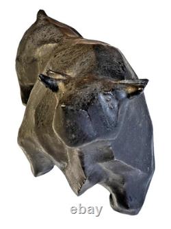 Vintage Japanese MCM Cubist Bull Studio Pottery Sculpture Signed Modernist