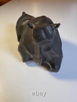 Vintage Japanese MCM Cubist Bull Studio Pottery Sculpture Signed Modernist