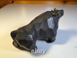 Vintage Japanese MCM Cubist Bull Studio Pottery Sculpture Signed Modernist