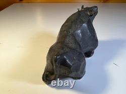 Vintage Japanese MCM Cubist Bull Studio Pottery Sculpture Signed Modernist