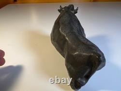 Vintage Japanese MCM Cubist Bull Studio Pottery Sculpture Signed Modernist