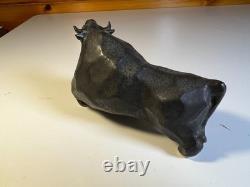 Vintage Japanese MCM Cubist Bull Studio Pottery Sculpture Signed Modernist