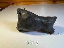Vintage Japanese MCM Cubist Bull Studio Pottery Sculpture Signed Modernist