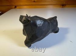 Vintage Japanese MCM Cubist Bull Studio Pottery Sculpture Signed Modernist