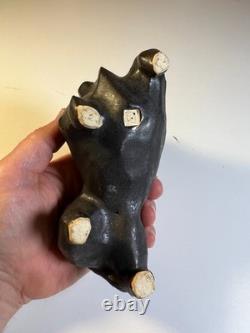 Vintage Japanese MCM Cubist Bull Studio Pottery Sculpture Signed Modernist