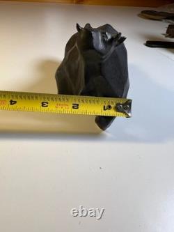 Vintage Japanese MCM Cubist Bull Studio Pottery Sculpture Signed Modernist