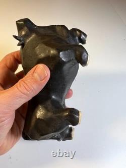 Vintage Japanese MCM Cubist Bull Studio Pottery Sculpture Signed Modernist